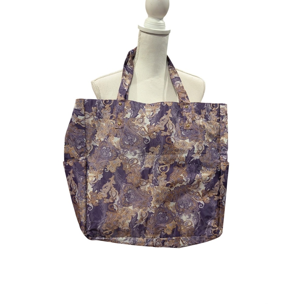 Joy Mangano Shopper Tote NWT RFID Protection Purple Gold Paisley Travel Bag